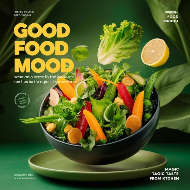 Photo a magazine cover for a bowl of food with a bowl of vegetables on it