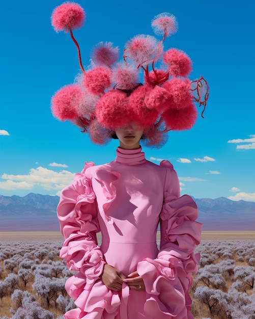 Foto copertina della rivista fashionista nuova edizione nello stile di paesaggi surreali 3d