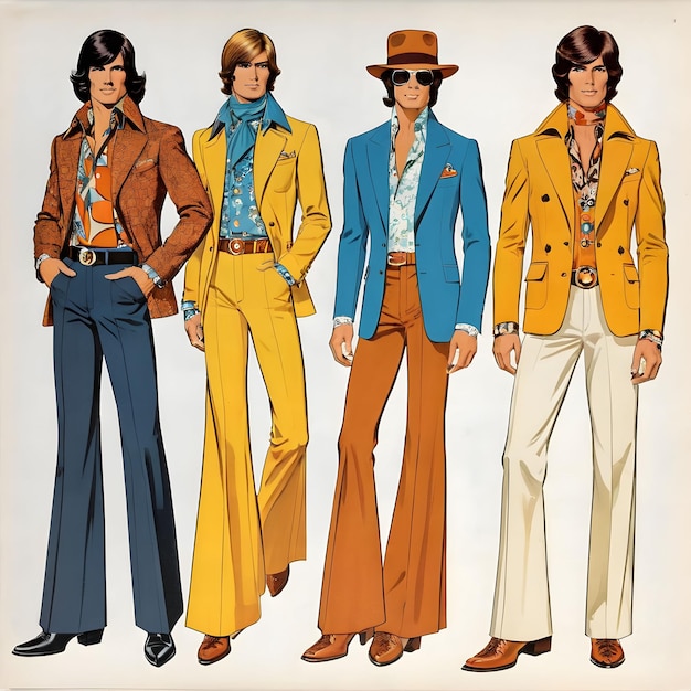 Magazine illustratie van mannen mode van de jaren 60 en 70 retro stijl vintage gegenereerd door AIxAxA