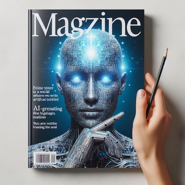 Photo magazine mockup cover provoking stories artificial intelligence ai generated