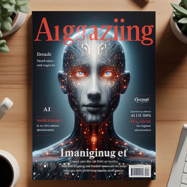 Photo magazine mockup cover provoking stories artificial intelligence ai generated