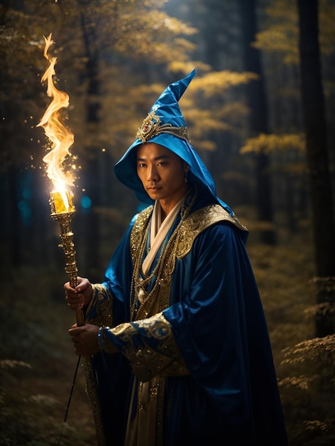 mage with a golden and crystal staff