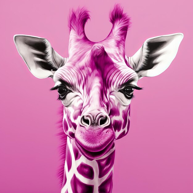 Photo magenta giraffe hyperrealistic contemporary wall art by jonathan wolstenholme