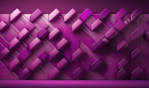 Magenta Herringbone Mosaic Wall with 3D Stacked Blocks