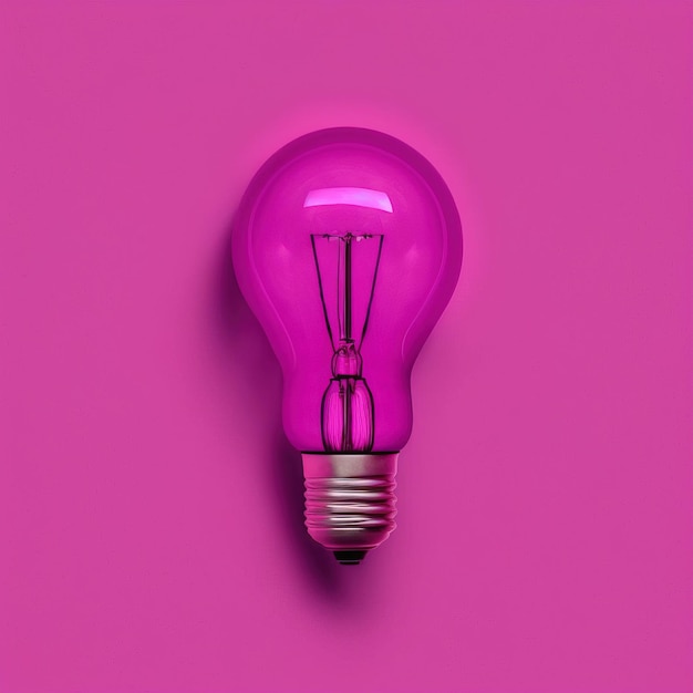 Magenta light bulb on a blue Magenta purple Background, clean and minimalist