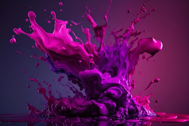 Magenta liquid splash on violet background Generative Ai