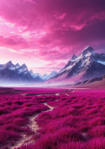 Photo magenta mountain nature fantasy generate by ai