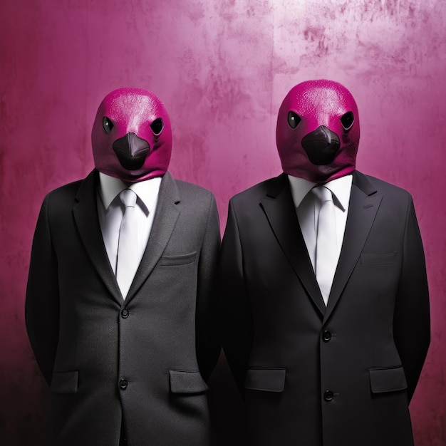 Photo magenta penguin dark pink bird masks in political minimalism