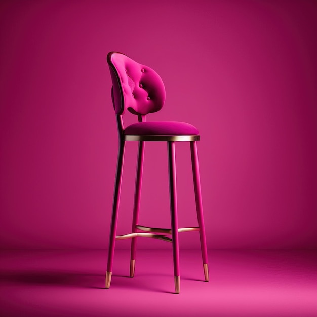 Пурпурно-фиолетовый розовый высокий барный стул на пурпурном плоском фоне, чистый и минималистский