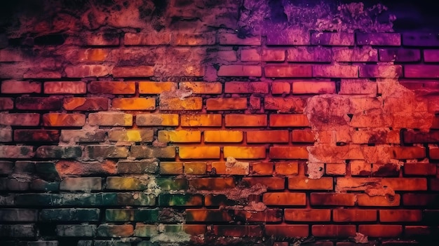 Magenta purple red brown green old brick wall background Generative Ai