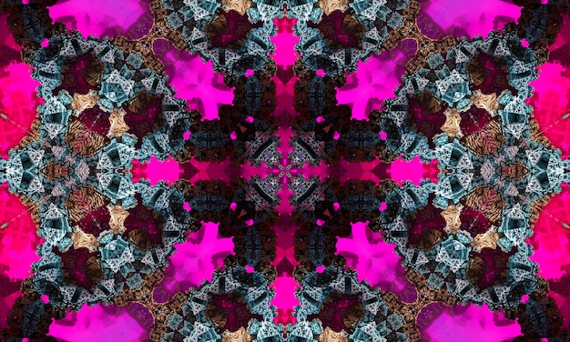 Magenta seamless pattern with cross Purple kaleidoscope