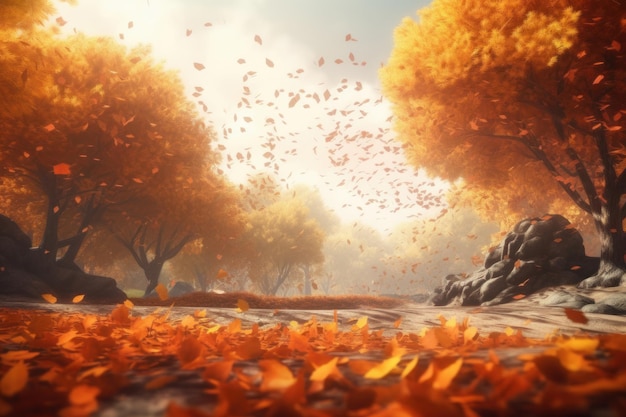 Magic autumn fall background Illustration AI Generative