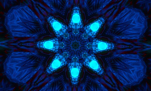 Magic background for tarot, astrology, magic. The device of the universe, crescent moon and sun with a face on a blue background. Magic kaleidoscope.