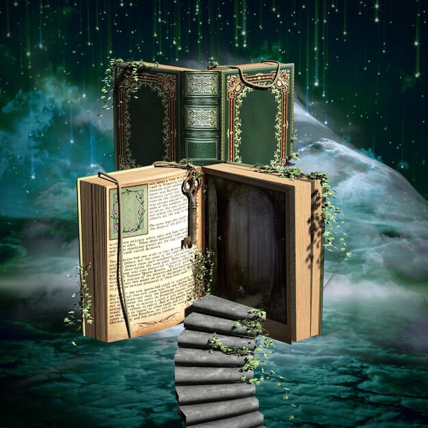 Photo a magic book. 3d illustration