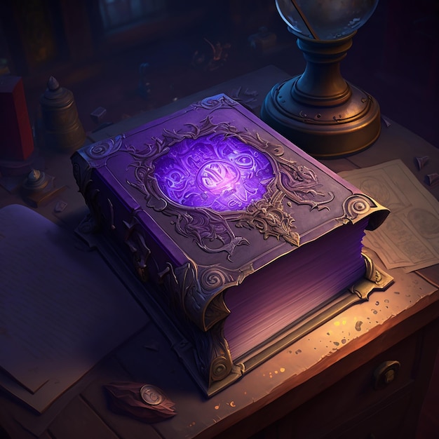紫色のネオン ライト カバーの魔法の本