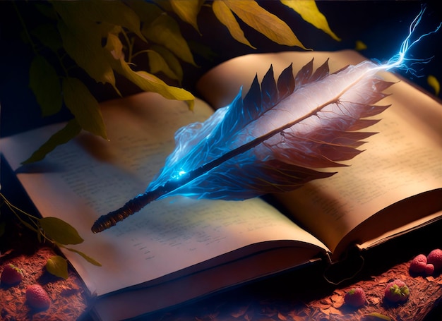 Magic book with feather for back to school