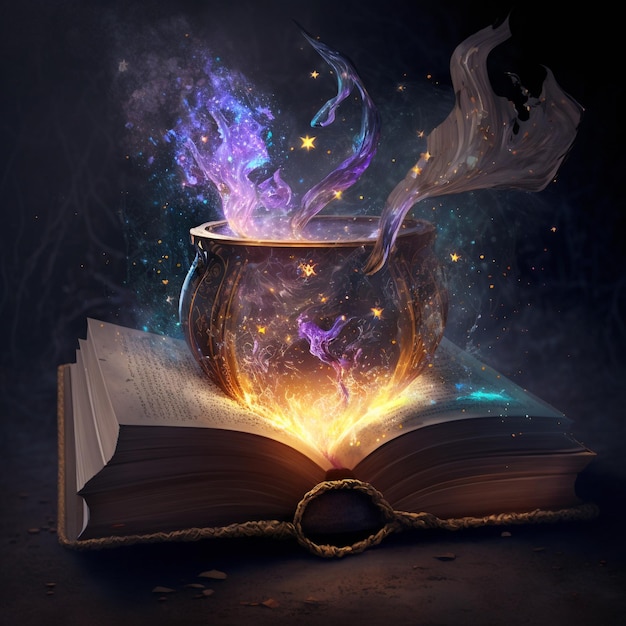 Photo a magic book with magic jar