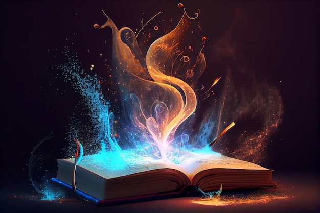 Magic bursts from open book Magic spell book Generative AI