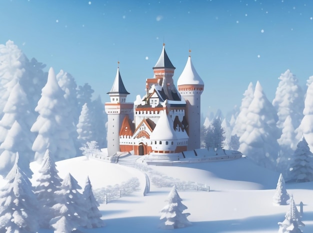 Photo magic castle in a winter wonderland fantasy snowscape