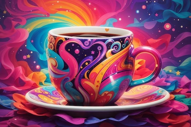 Foto tazza da caffè magica nello stile di lisa frank