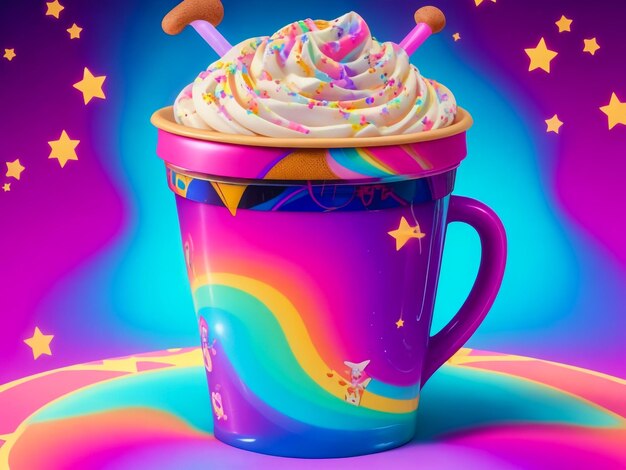 Magic coffee cup in a Lisa frank style