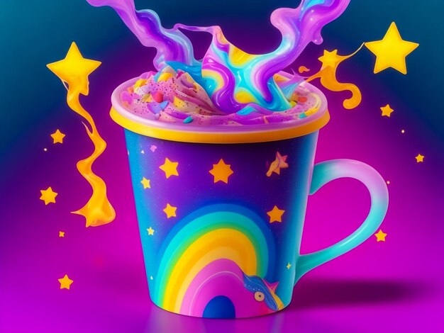 Magic coffee cup in a Lisa frank style