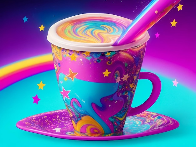 Magic coffee cup in a Lisa frank style