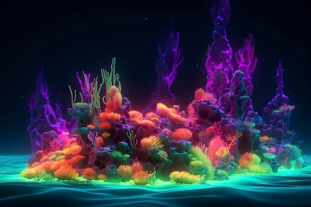 Волшебные кораллы неоновые светящиеся огни Генеративный ИИ