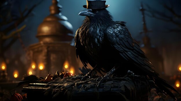 Photo magic crow with top hat