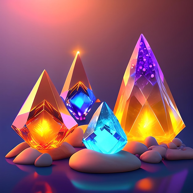 Magic crystal light and gem stones