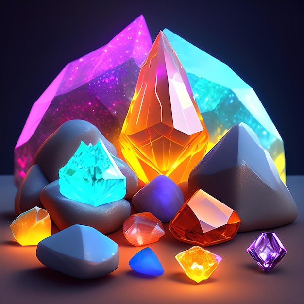 Magic crystal light and gem stones