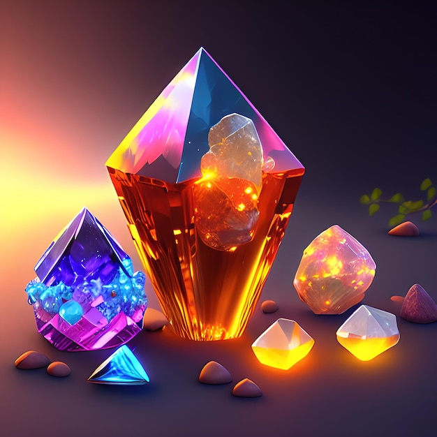 Magic crystal light and gem stones