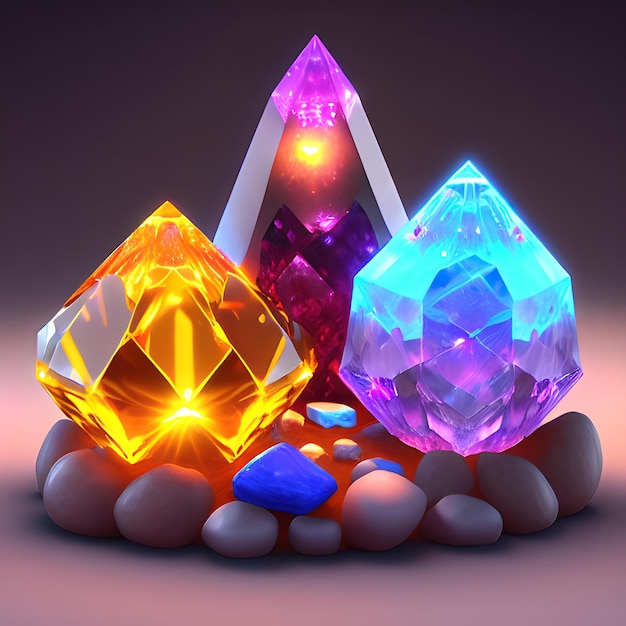 Magic crystal light and gem stones