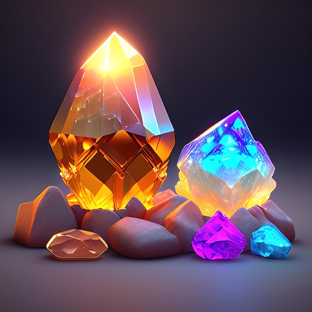 Magic crystal light and gem stones