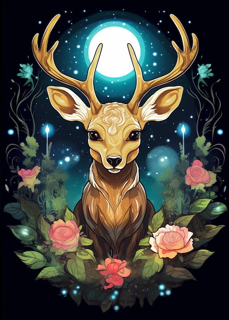 写真 魔法の鹿かわいい水彩花