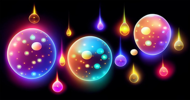 Фото Волшебные энергетические сферы с мистическим свечением, искрами молнии, световым эффектом и огнем