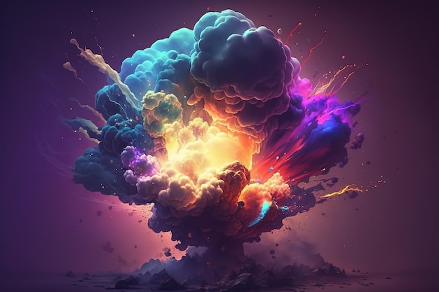 Magic explosion the effect of a game bomb explosion with colorful clouds smokeGenerative AI