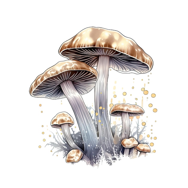 Photo magic fantasy mushrooms isolated on transparent background watercolor clipart