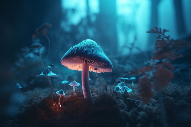 Magic fluorescent mushroom Generate Ai