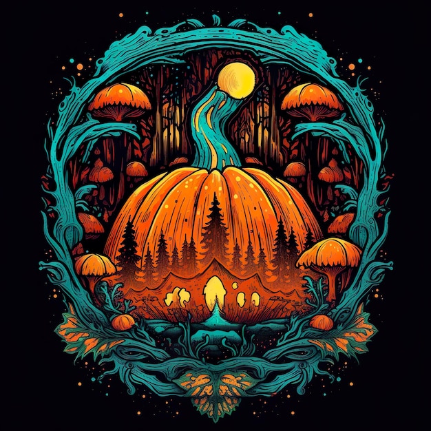Magic forest pumpkin logo Generative ai