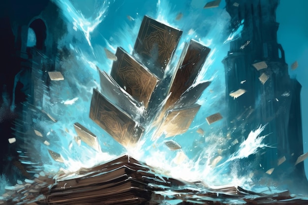 A magic the gathering card that is being destroyed by a giant marble.