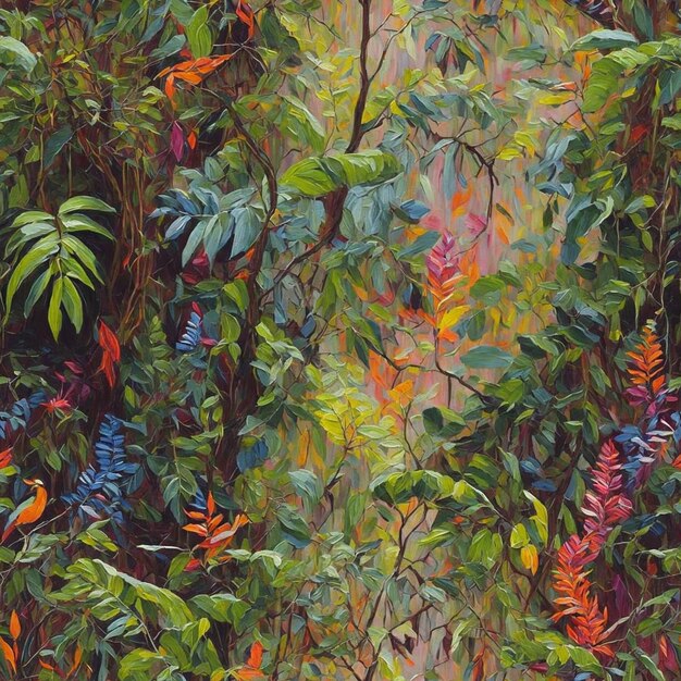 Foto magic jungle painting naadloos patroon kleurrijk digitaal kunstwerk achtergrond ai gegenereerd