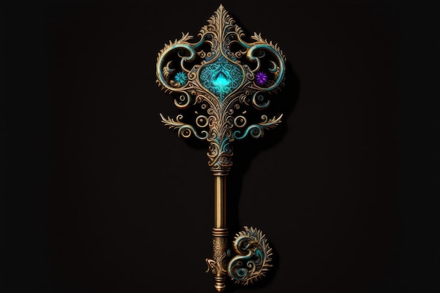 Magic key to fantasy world mystical key digital illustration AI