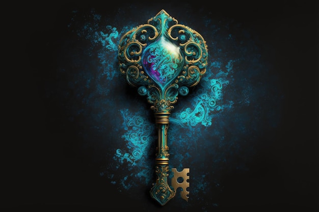 Magic key to fantasy world mystical key digital illustration AI