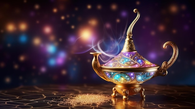 Photo magic lamp in magic background