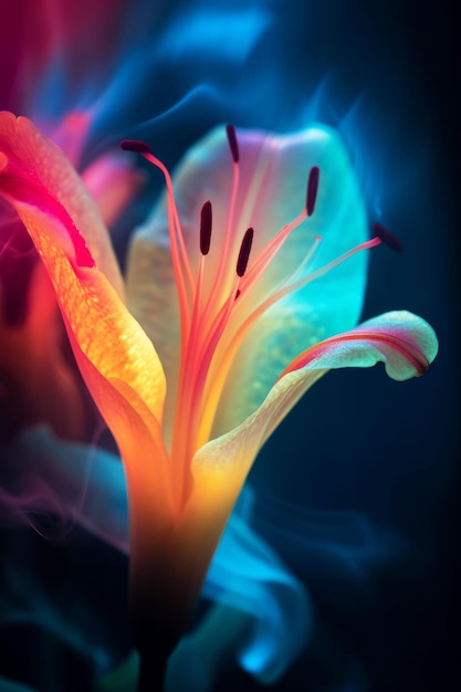 Magic lily flower colorful spectrum in the dark like a dream Created with Generative AI technology