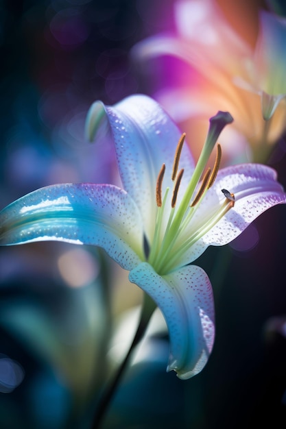 Magic lily flower colorful spectrum in the dark like a dream Created with Generative AI technology