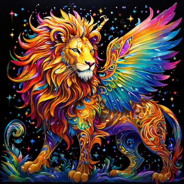 Magic lion on a black background