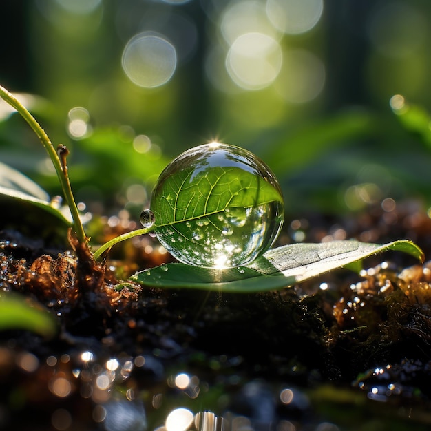 The magic of the morning a drop of pure dew as a symbol of pure nature