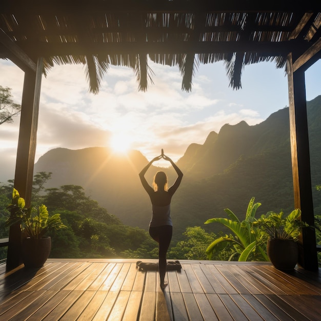 Magic Mountain Outdoor Yoga Bliss in de tropische zonsopgang